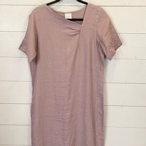 Click 100% linen  Lavender Short Sleeve modest farmhouse Dress